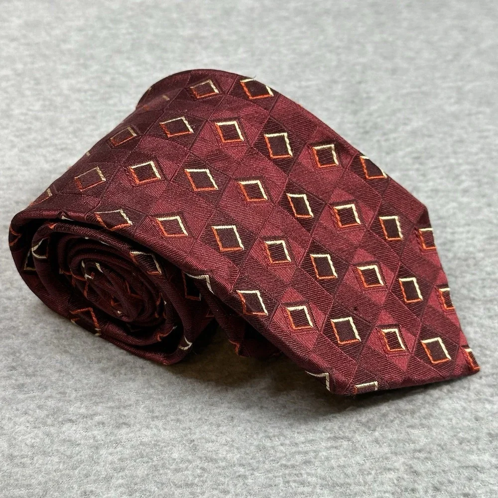 Mark Pendleton‎ for Nordstrom Burgundy Silk Tie Made in Italy Geometric
